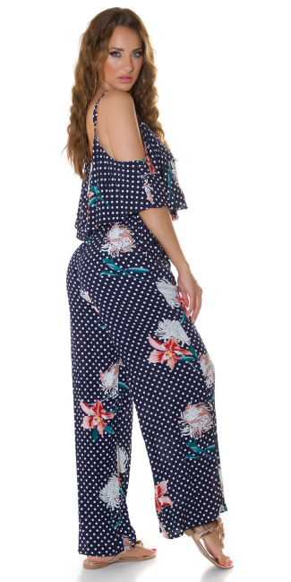 Treny Off-Shoulder Jumpsuit with Print Navy